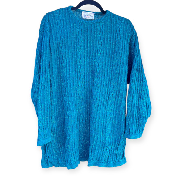 Diane Von Furstenberg Sweaters - Diane Von Furstenberg Vintage Cable Knit Sweater Sparkly Teal DVF Size M / Large